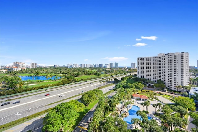 aerial view with a water view