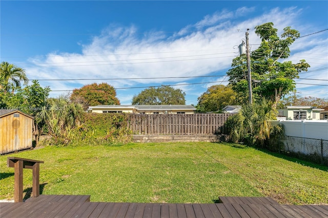 view of yard with a wooden deck