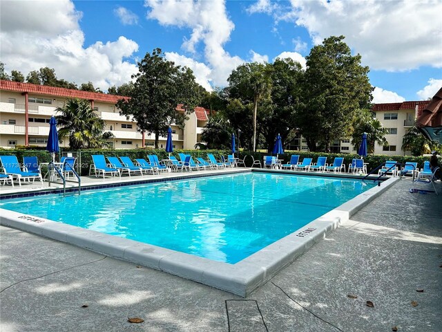 view of swimming pool with a patio area