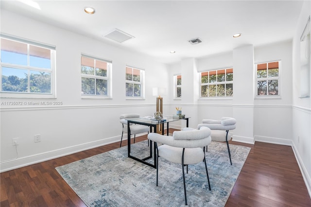 office area with dark hardwood / wood-style flooring