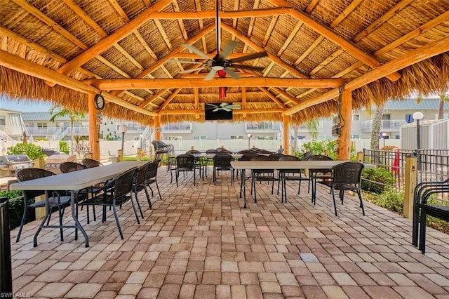 6777 Winkler Rd Unit A160, Fort Myers, FL 33919 - view of patio with a gazebo, outdoor dining space, and ceiling fan