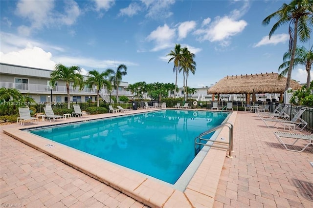 view of pool with a gazebo and a patio