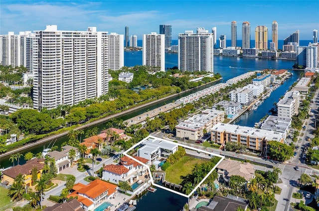 aerial view with a water view