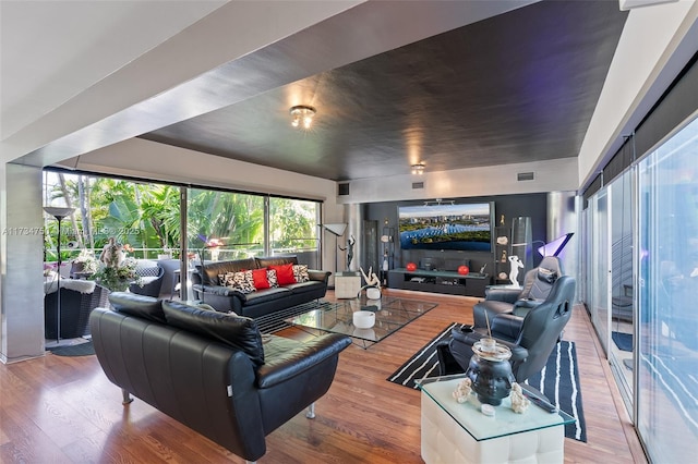 living room with wood-type flooring