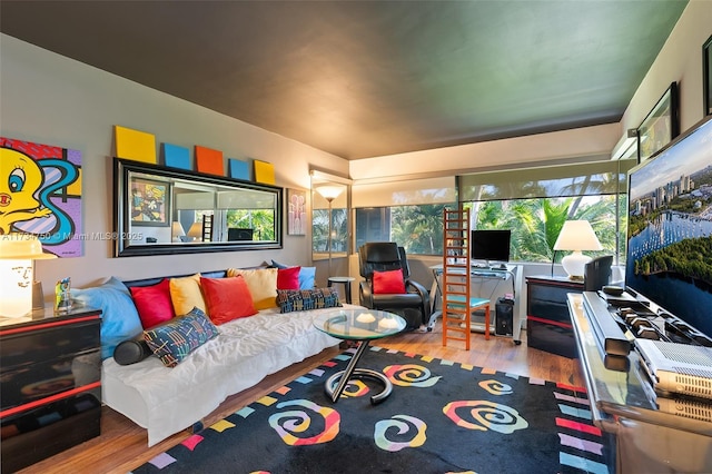 living room with light hardwood / wood-style floors