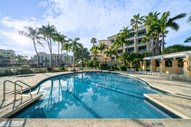 view of swimming pool featuring a patio