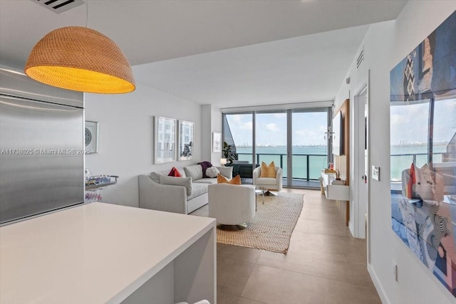 living room with expansive windows