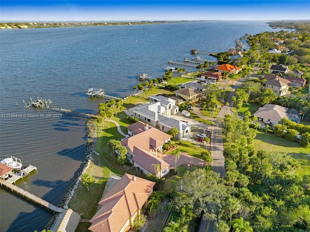 bird's eye view featuring a water view