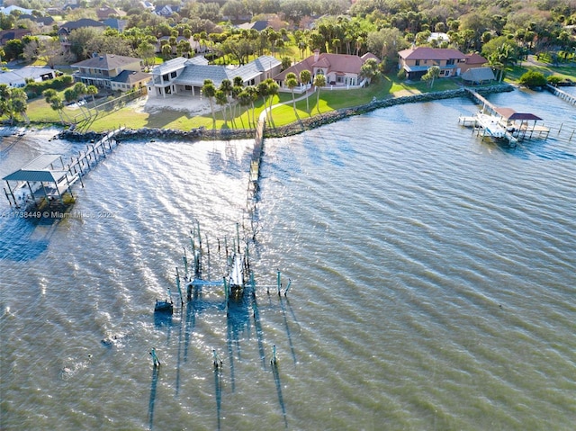bird's eye view featuring a water view