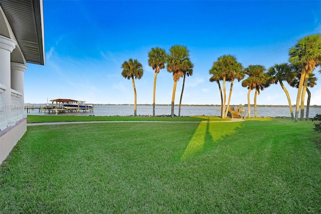 view of yard with a water view