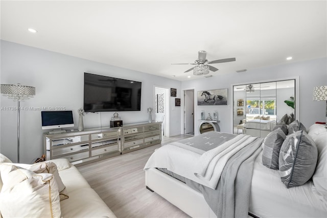 1410 S 22nd Ave, Hollywood, FL 33020 - bedroom with recessed lighting, ceiling fan, wood finished floors, and access to exterior