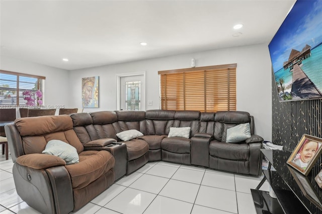 living room featuring light tile patterned floors