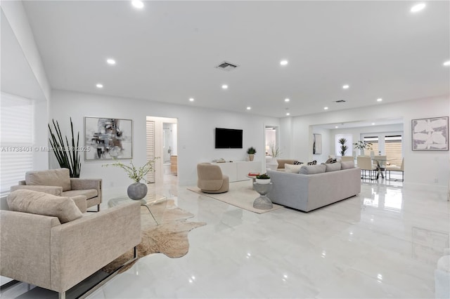 2964 NE 36th St, Lighthouse Point, FL 33064 - living room with marble tiled floors and recessed lighting