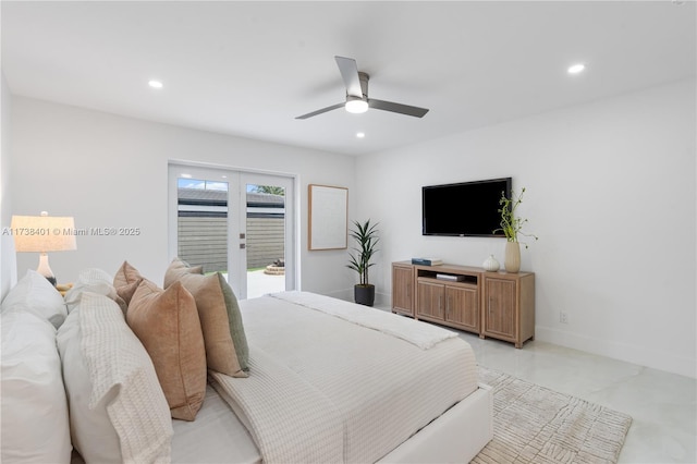 2964 NE 36th St, Lighthouse Point, FL 33064 - bedroom featuring access to exterior, recessed lighting, ceiling fan, and baseboards