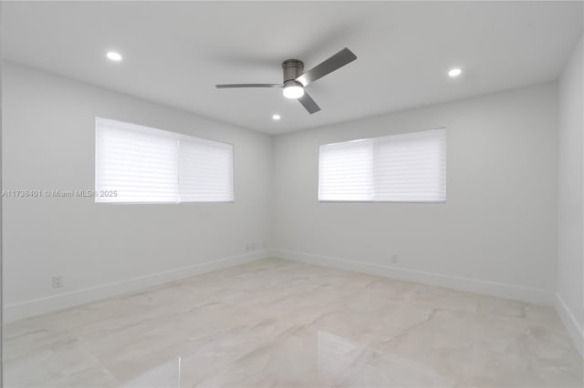 2964 NE 36th St, Lighthouse Point, FL 33064 - spare room featuring a ceiling fan, recessed lighting, and baseboards