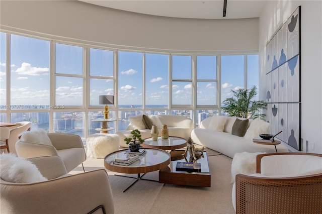 living room featuring a wealth of natural light