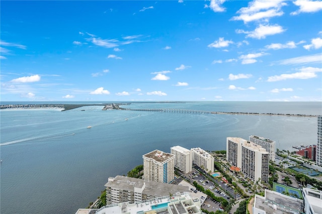 bird's eye view featuring a water view