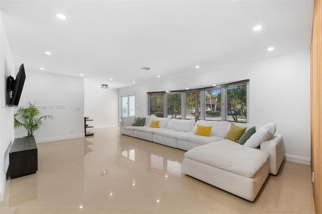 living room featuring light tile patterned floors