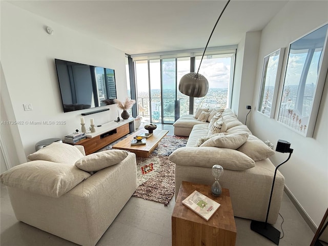 living room featuring expansive windows