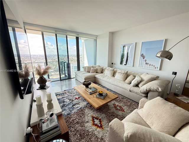 living room featuring expansive windows and wood-type flooring