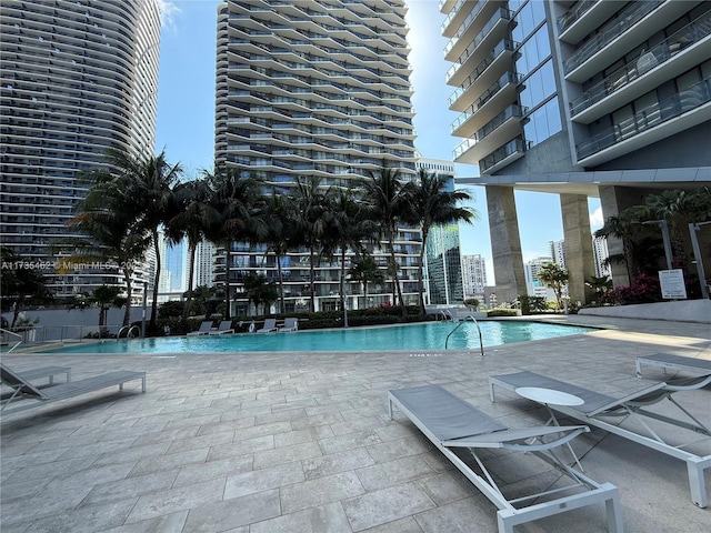 view of pool featuring a patio