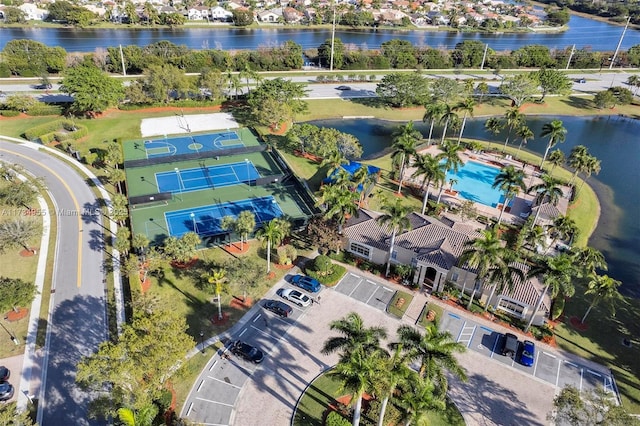 bird's eye view featuring a water view