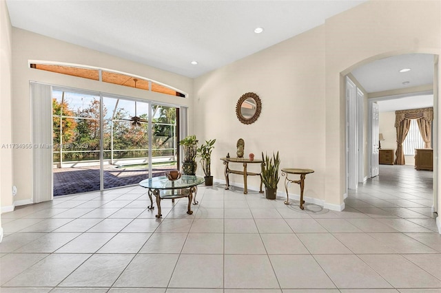 living area with light tile patterned floors