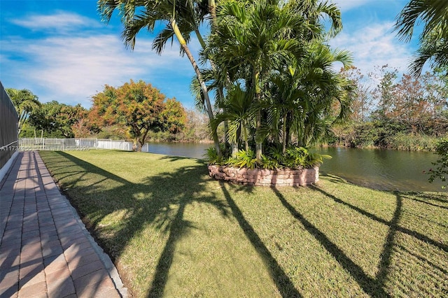 view of yard with a water view