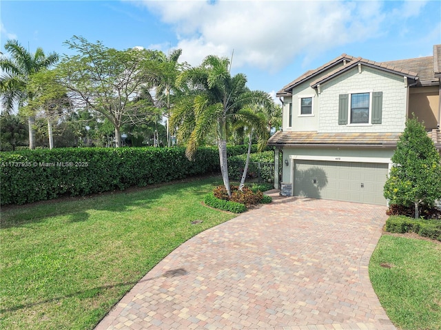 view of yard with a garage