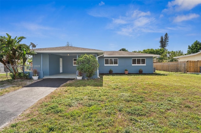 single story home with a carport and a front lawn