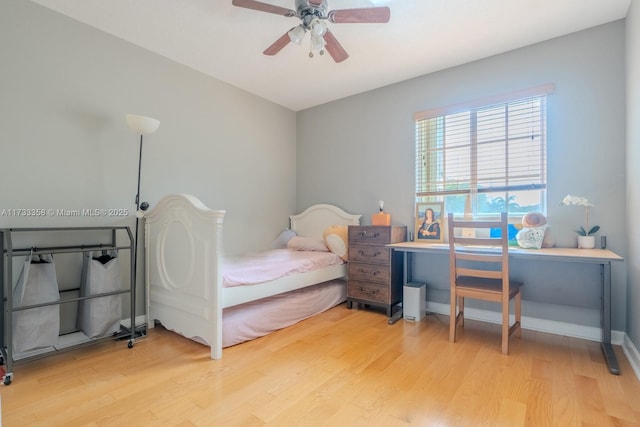 bedroom featuring ceiling fan and light hardwood / wood-style floors