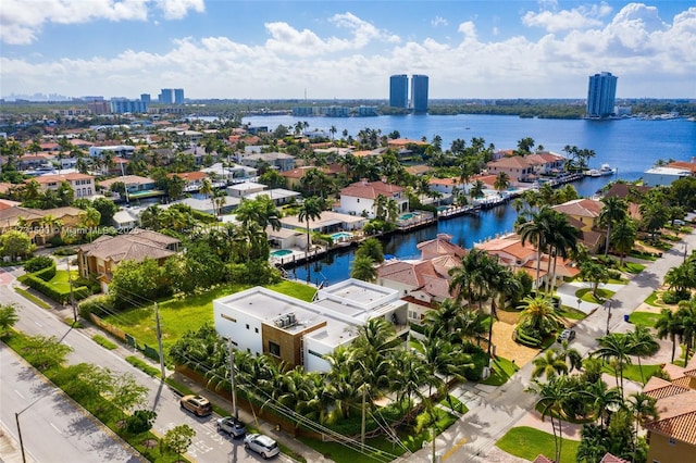 aerial view with a water view