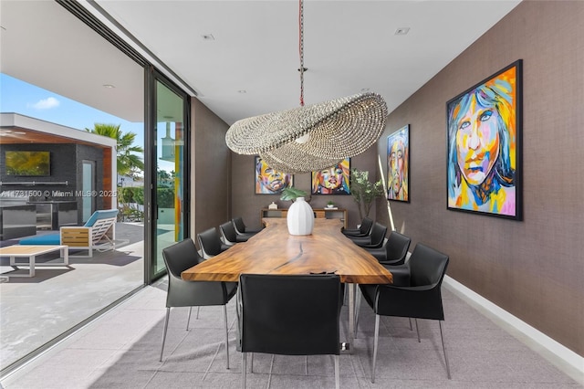 dining room with expansive windows