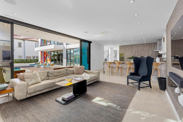 living room with expansive windows