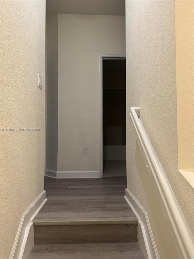 stairs featuring wood-type flooring