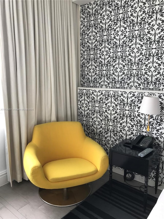 living area featuring tile patterned floors