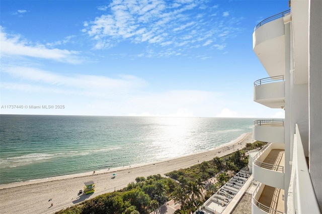 view of water feature with a beach view