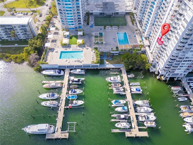 aerial view with a water view