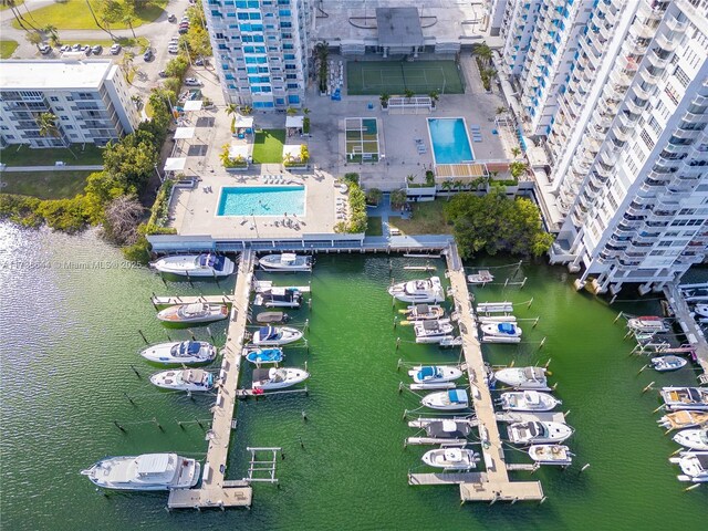 bird's eye view featuring a water view