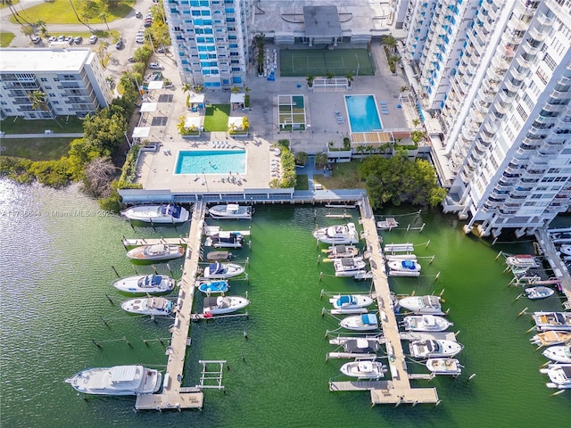 aerial view with a water view