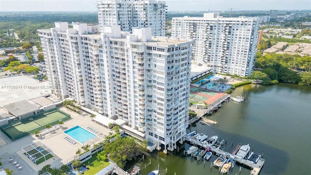 bird's eye view featuring a water view