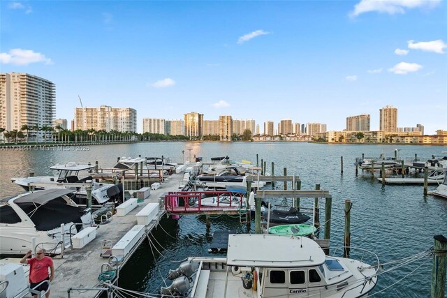 view of dock with a water view