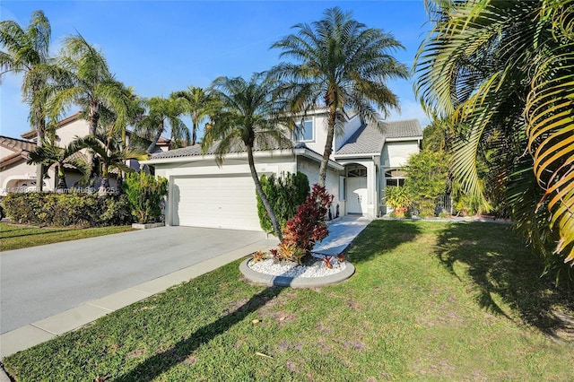 view of front facade with a garage and a front yard