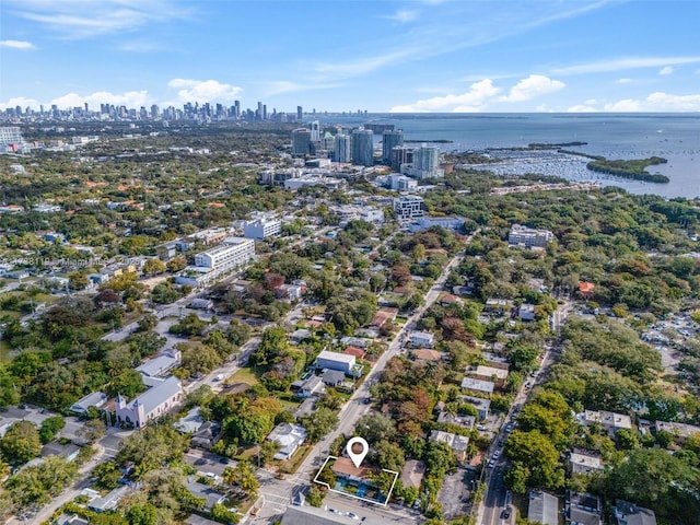 aerial view featuring a water view