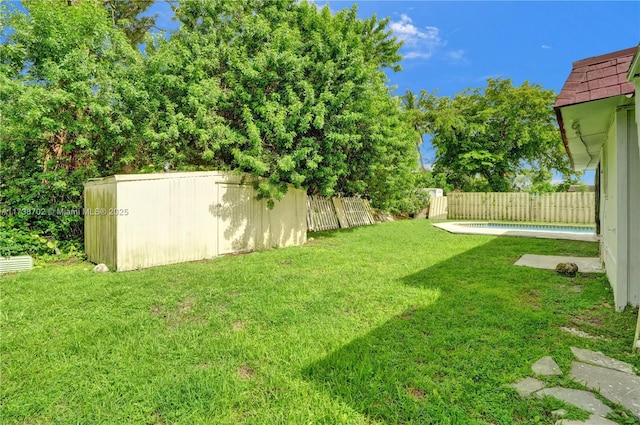 view of yard featuring a fenced backyard and a fenced in pool