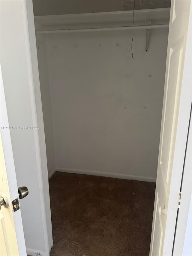 spacious closet with dark colored carpet