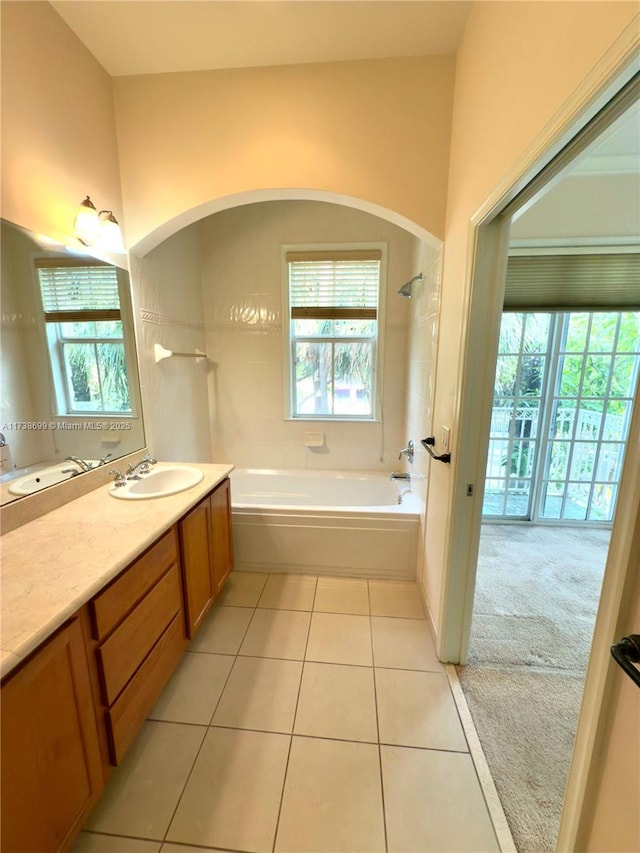 full bathroom featuring tile patterned flooring, shower / tub combination, and vanity