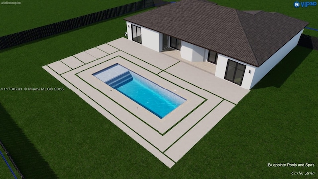 view of pool with a yard