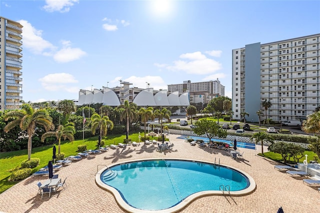 view of pool featuring a patio area