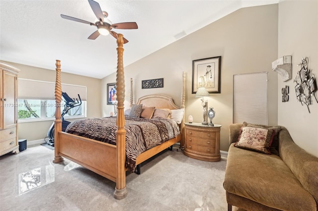 bedroom with lofted ceiling and ceiling fan